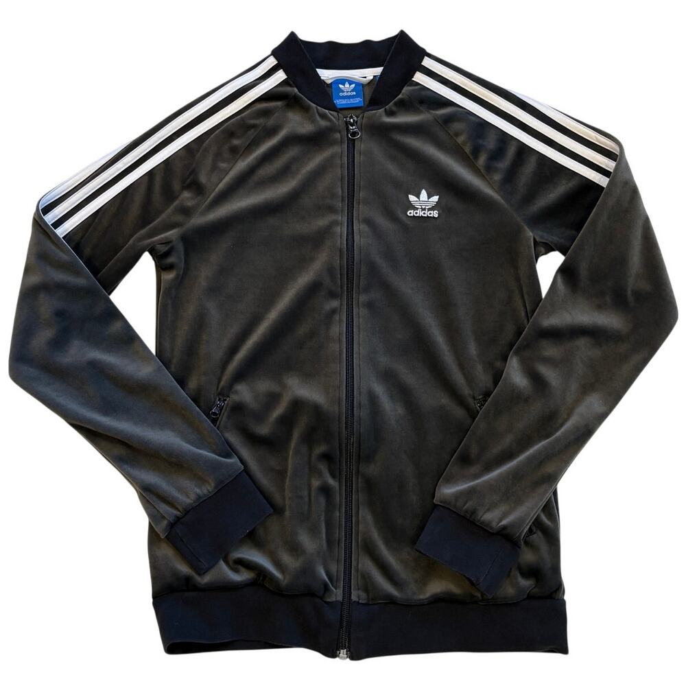 Adidas Track Jacket Girl Large Gray Velour Velvet Full Zip Streetwear Hip Hop - Picture 2 of 10